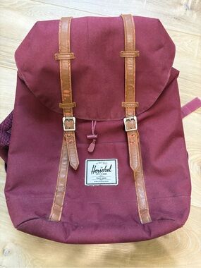 Herschel Supply Company Maroon Backpack with Brown Leather Accents